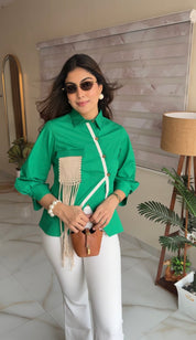 Macramé Pocket Shirt Emerald Green