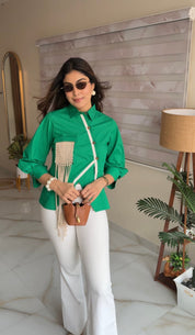 Macramé Pocket Shirt Emerald Green