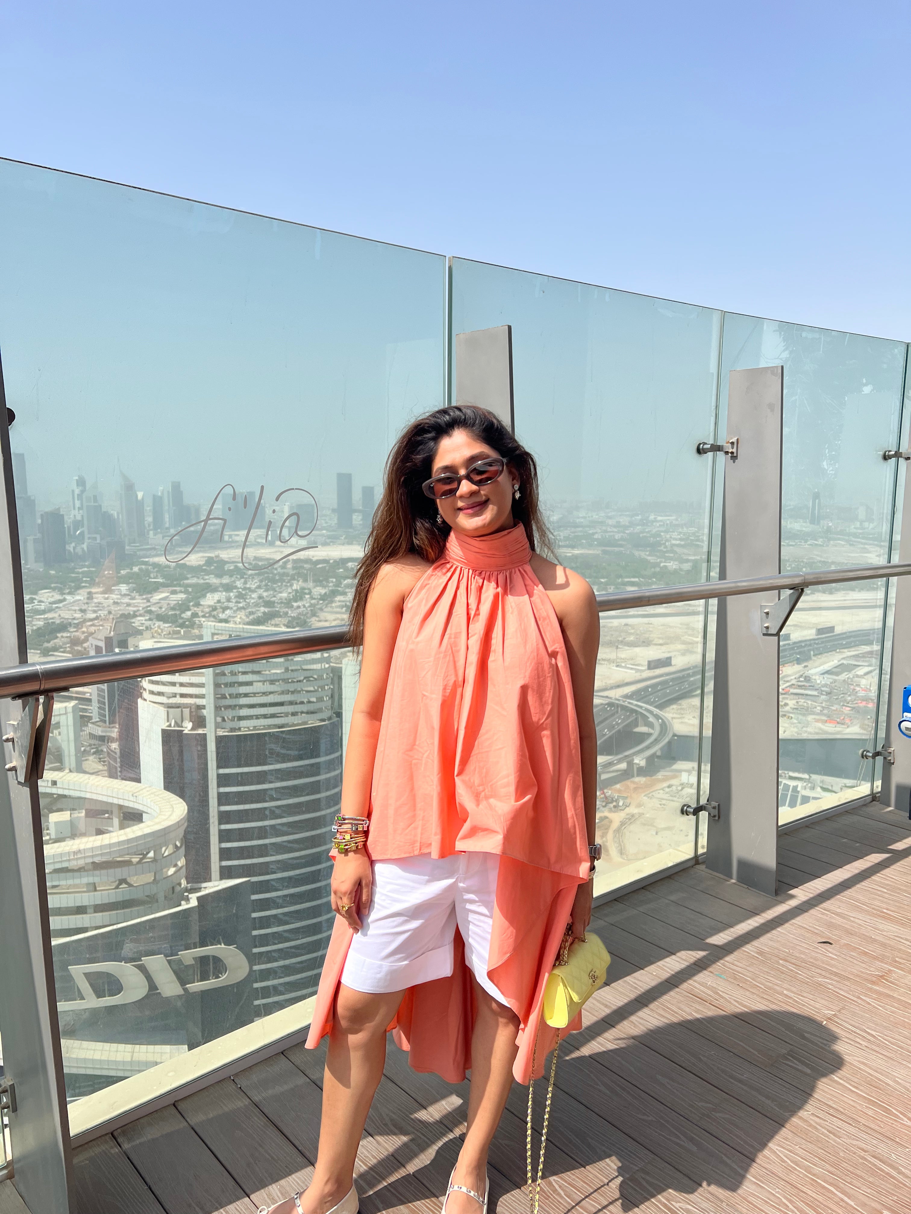 Peach Draped High Low Cotton Top With White Shorts set