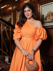 Varsha Dhingra in Our Orange Puff Sleeve Dress