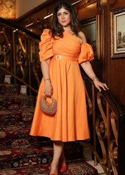 Varsha Dhingra in Our Orange Puff Sleeve Dress