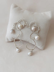 Curly Worly Pearly Danglers Silver