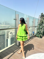Halter Neck Tiered Cotton Poplin Dress