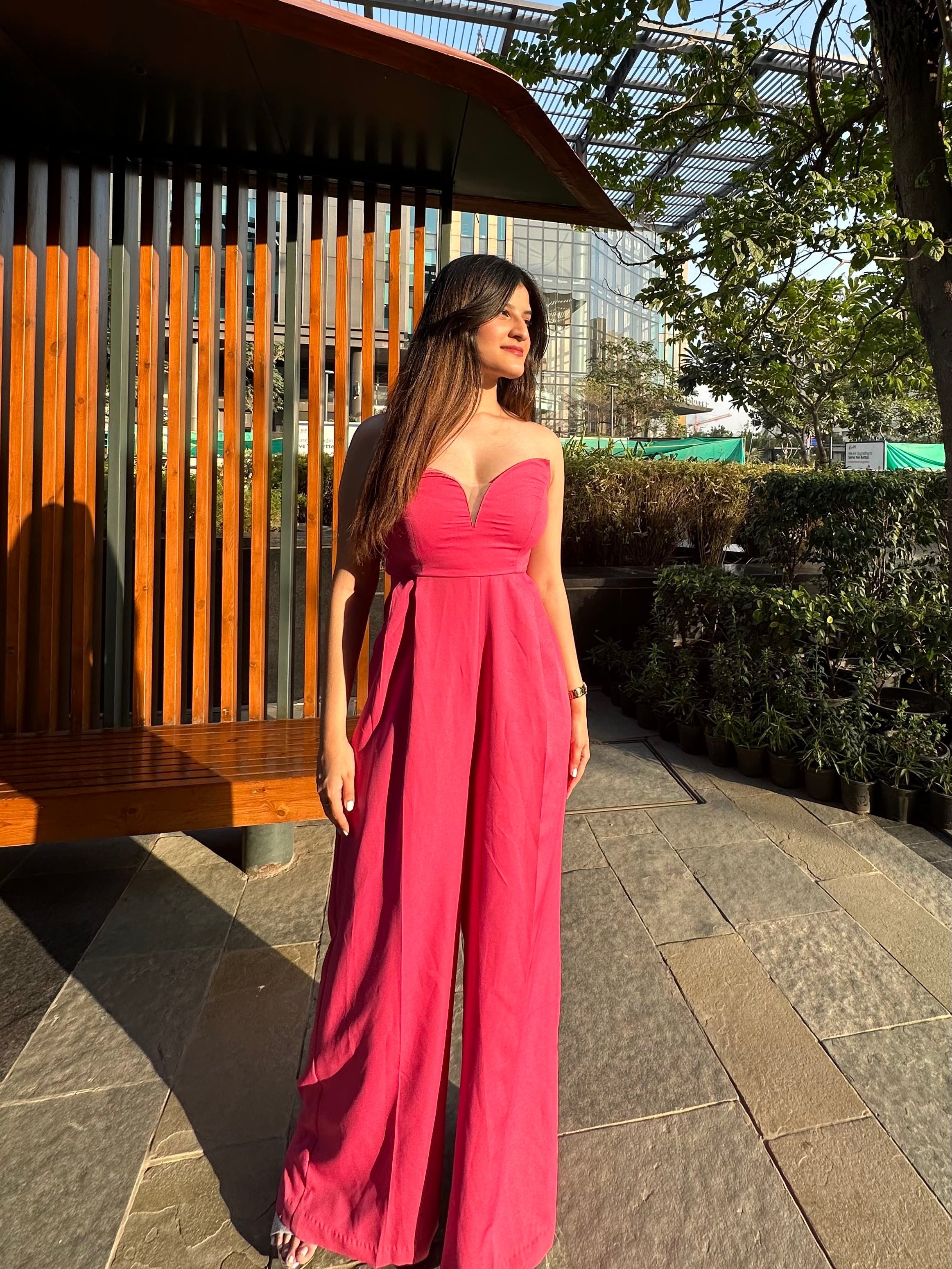 Pink Sweetheart Neckline Jumpsuit