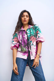 White & Pink Floral Pearl String Shirt