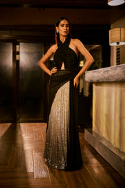 Halter Ombre Drape Gown