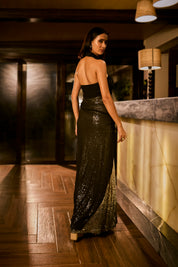 Halter Ombre Drape Gown