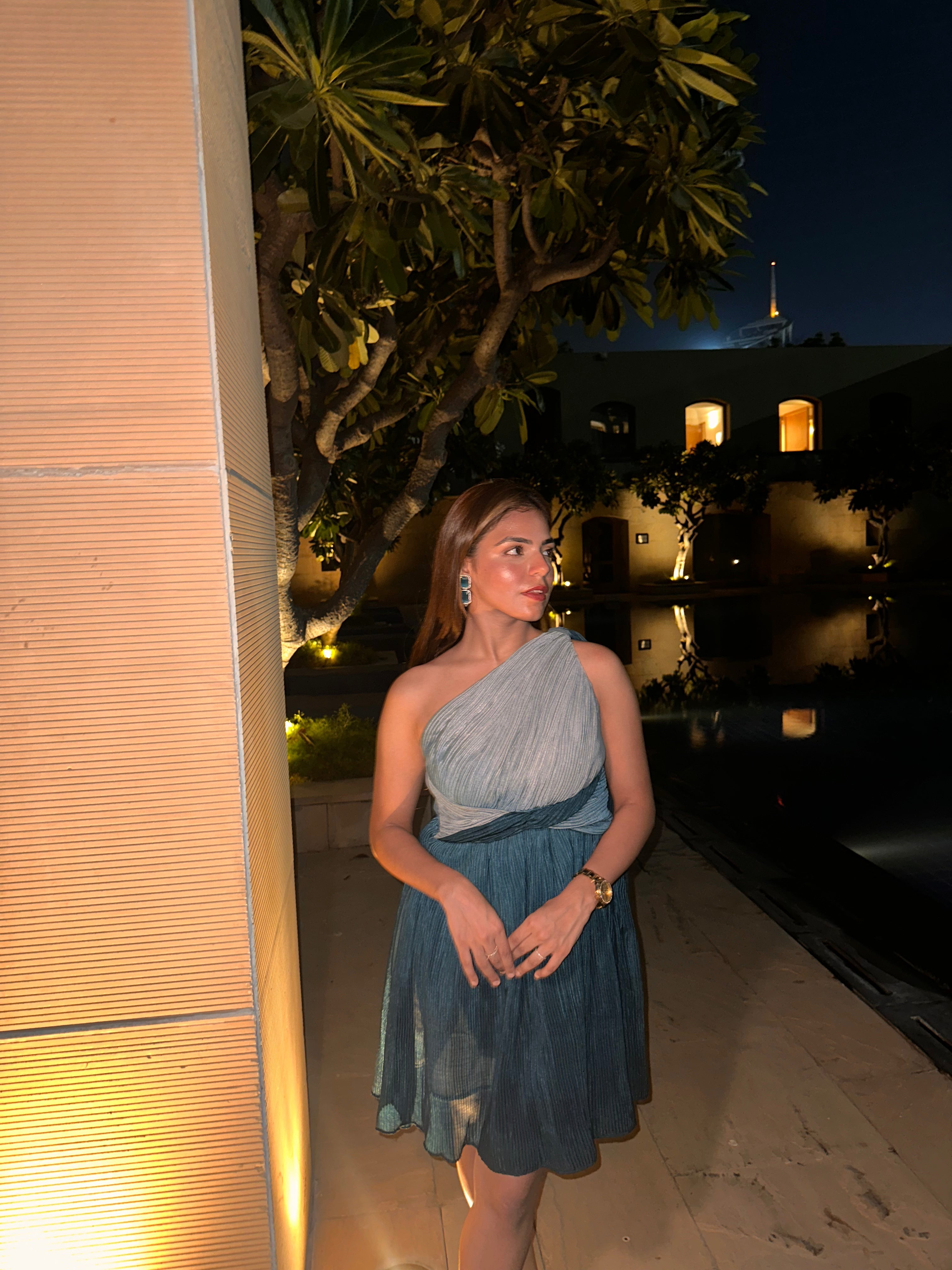 Blue Ombre Drape Dress