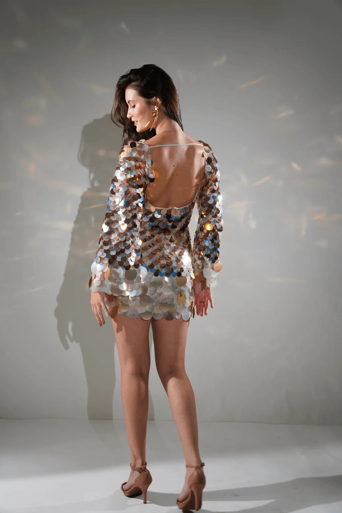 Isla Metallic Sequin Embellished Mini Dress