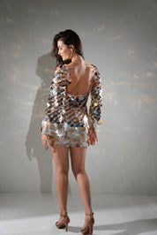 Isla Metallic Sequin Embellished Mini Dress