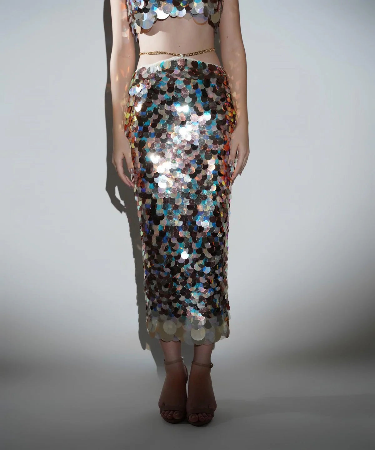 Isla Metallic Sequin Pencil Skirt