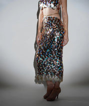 Isla Metallic Sequin Pencil Skirt