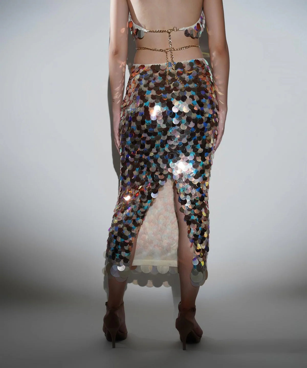 Isla Metallic Sequin Pencil Skirt