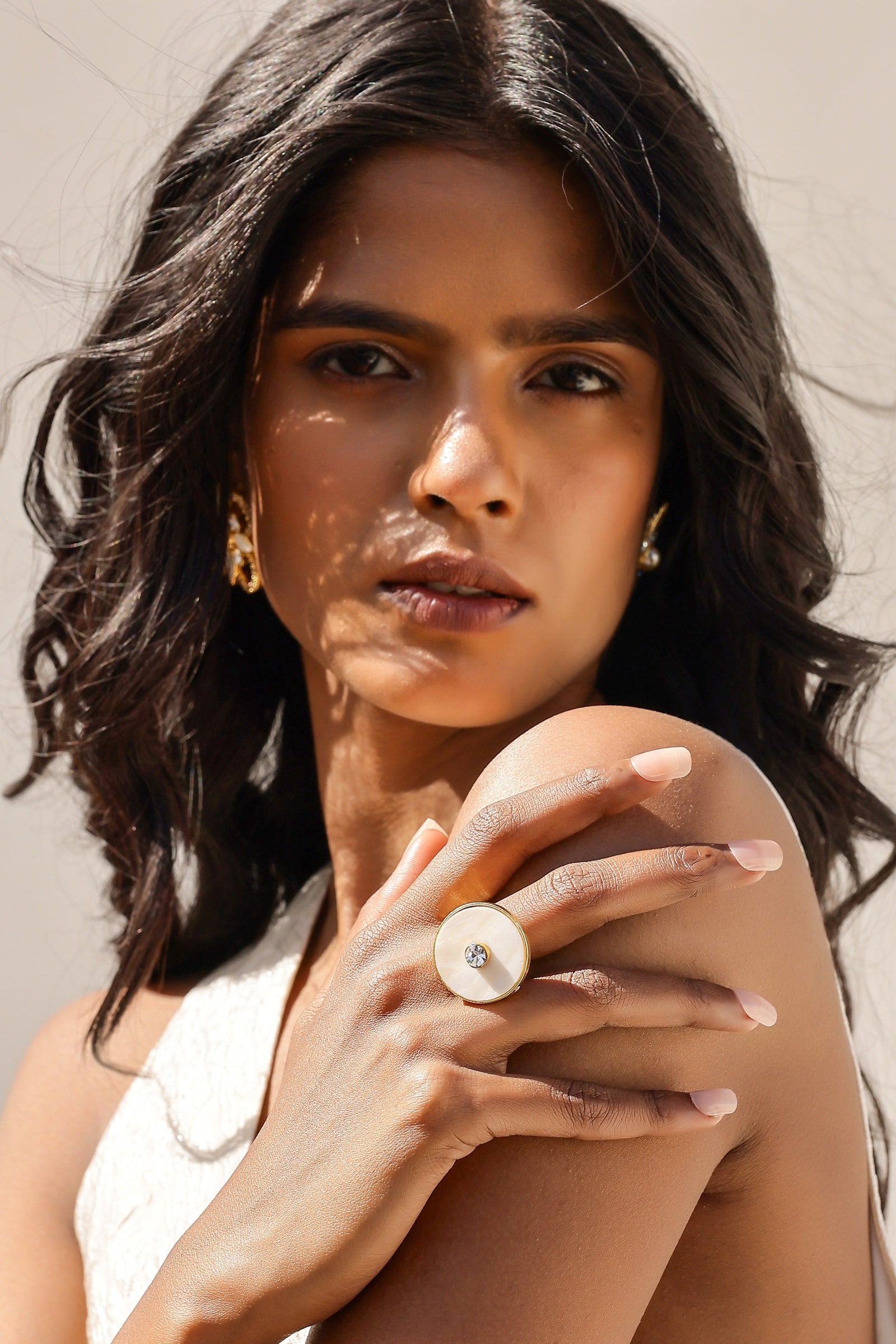Iraa Mother of Pearl Crystal Ring