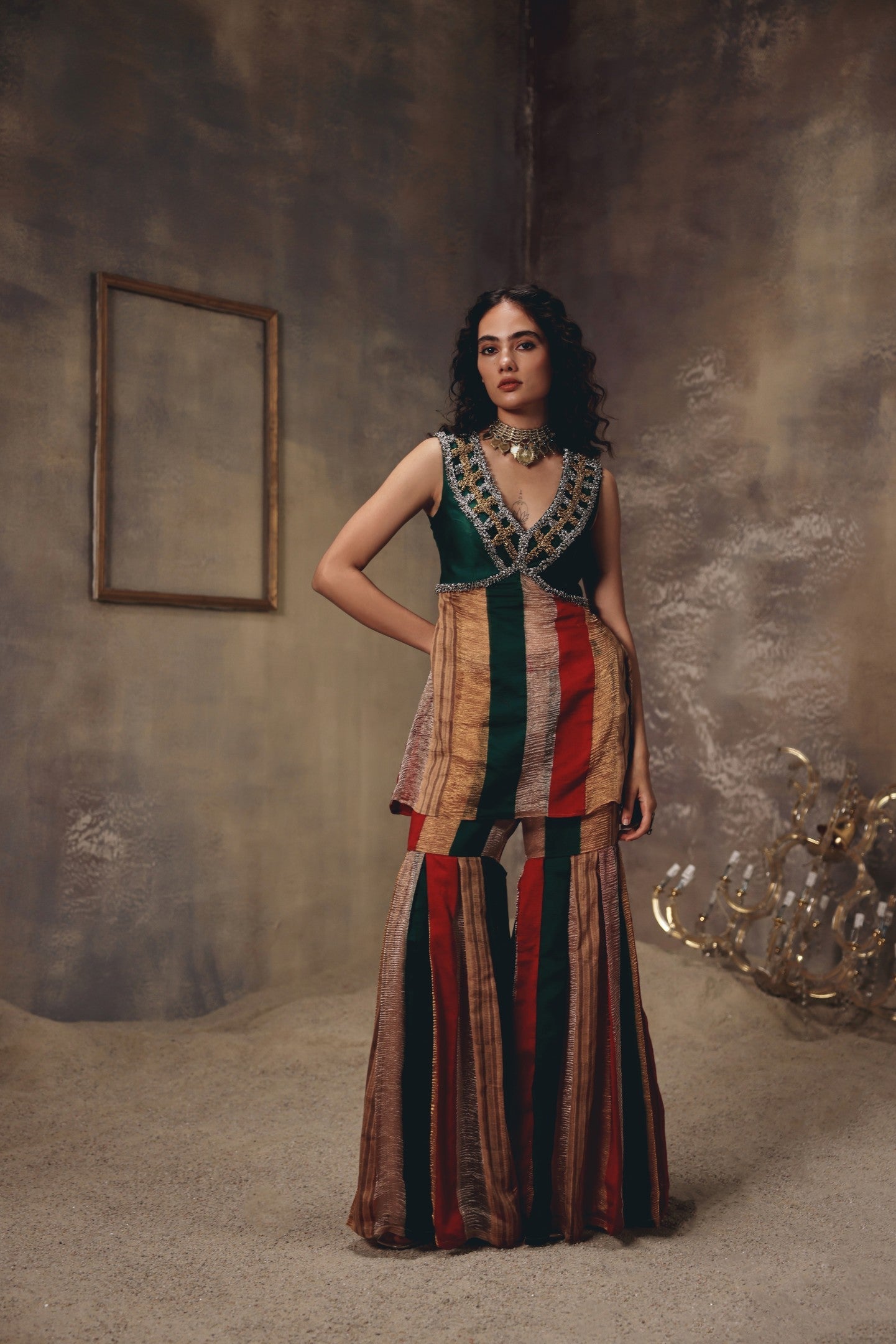 Zaria Antique Embellished Sharara Set