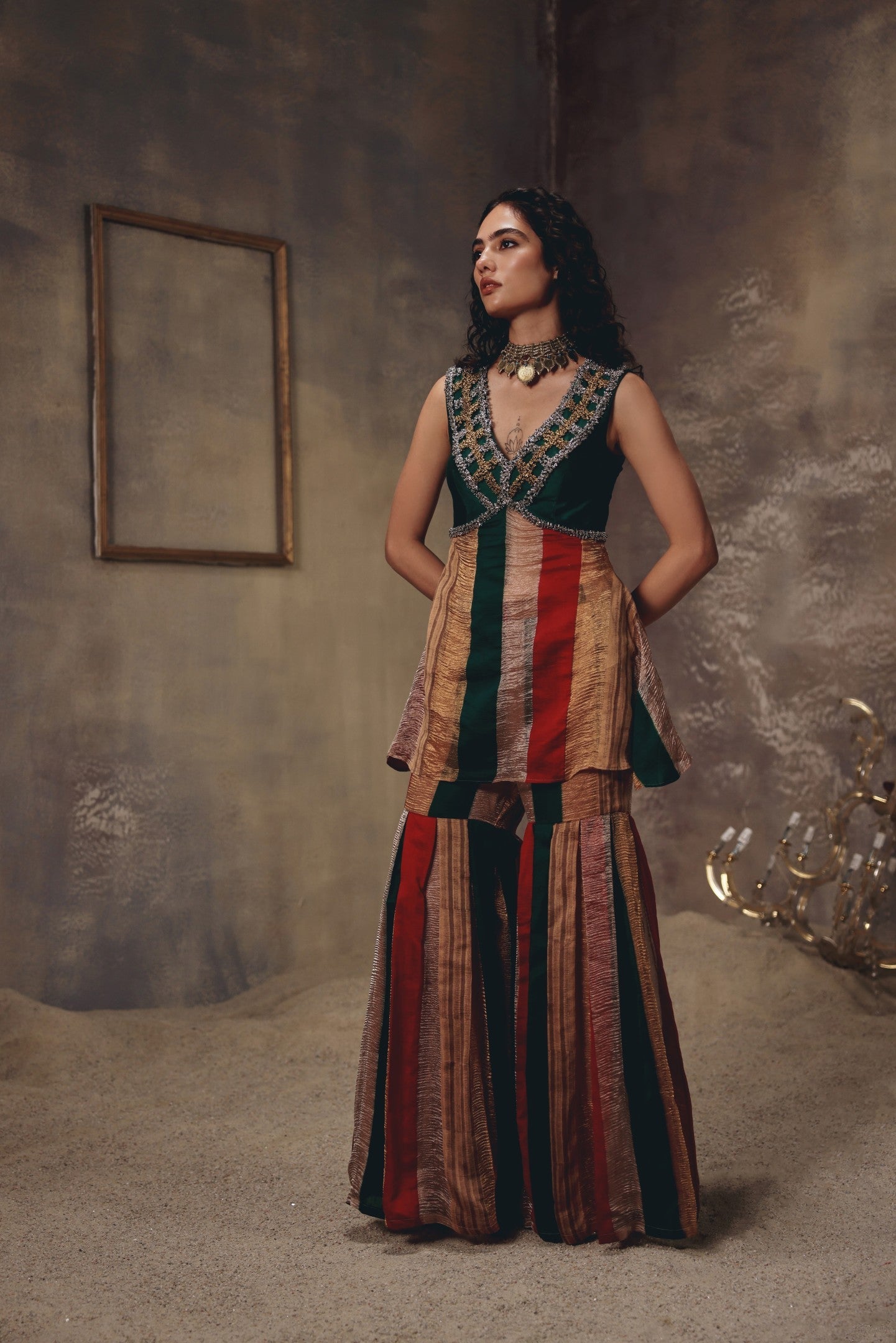 Zaria Antique Embellished Sharara Set
