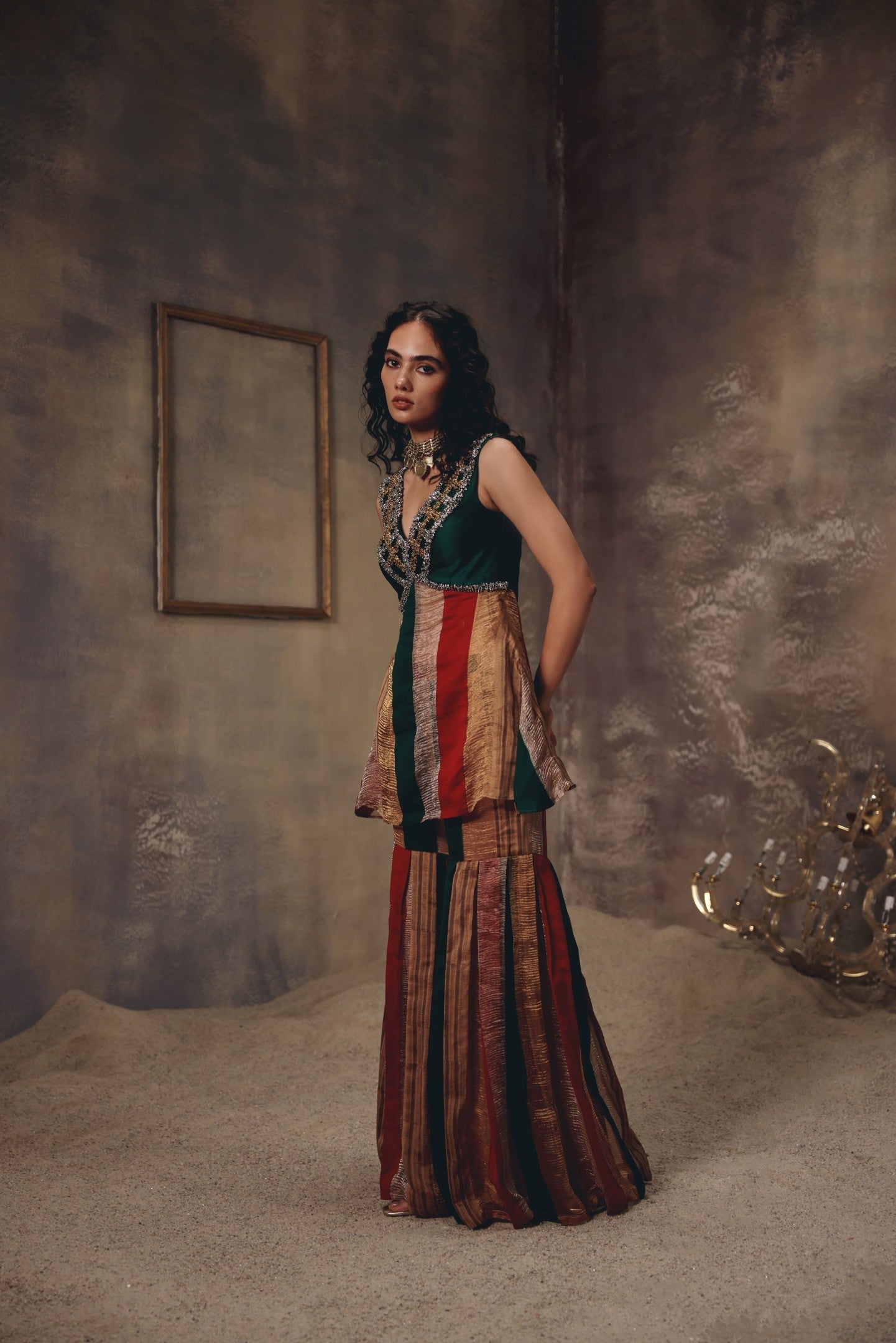 Zaria Antique Embellished Sharara Set