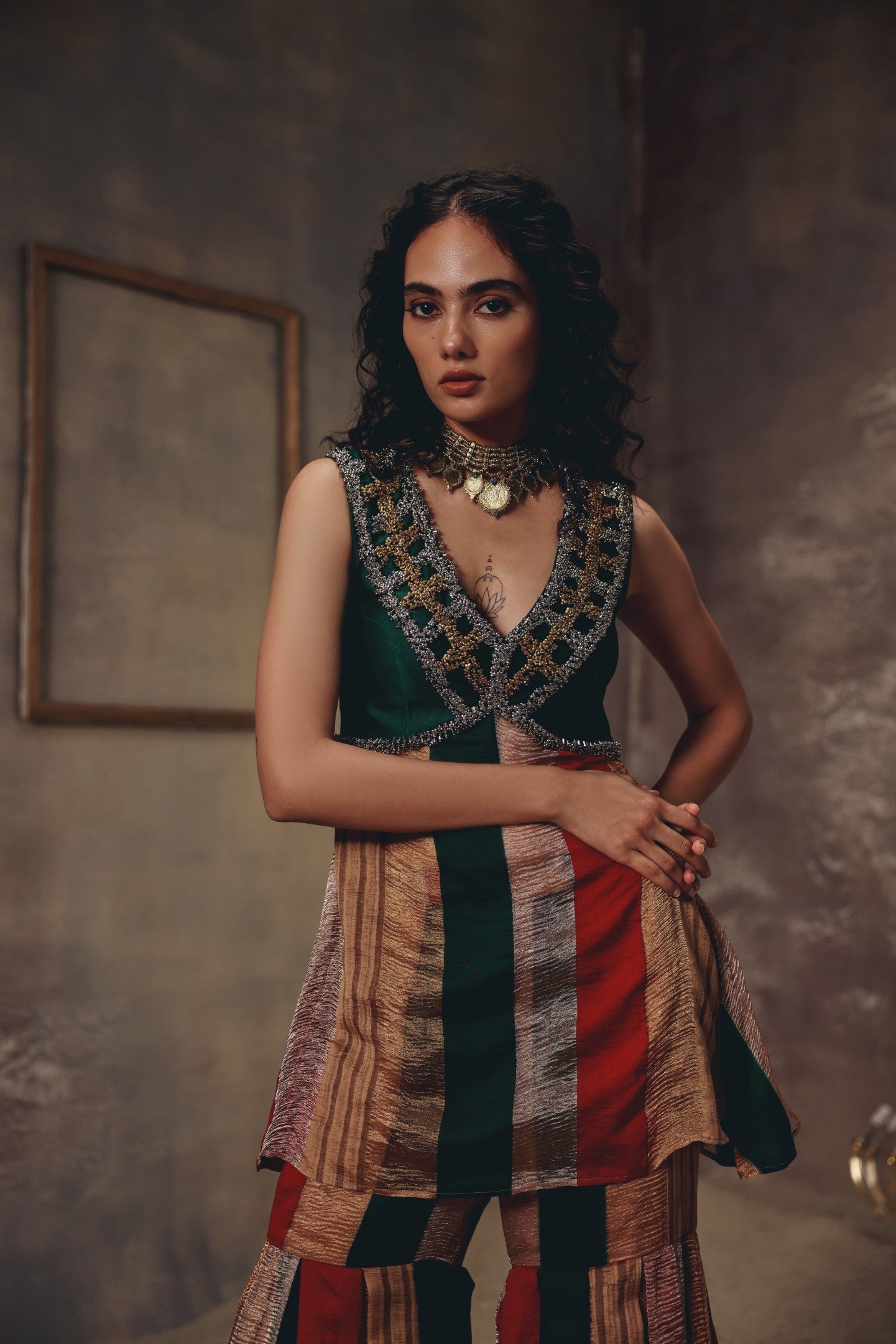 Zaria Antique Embellished Sharara Set