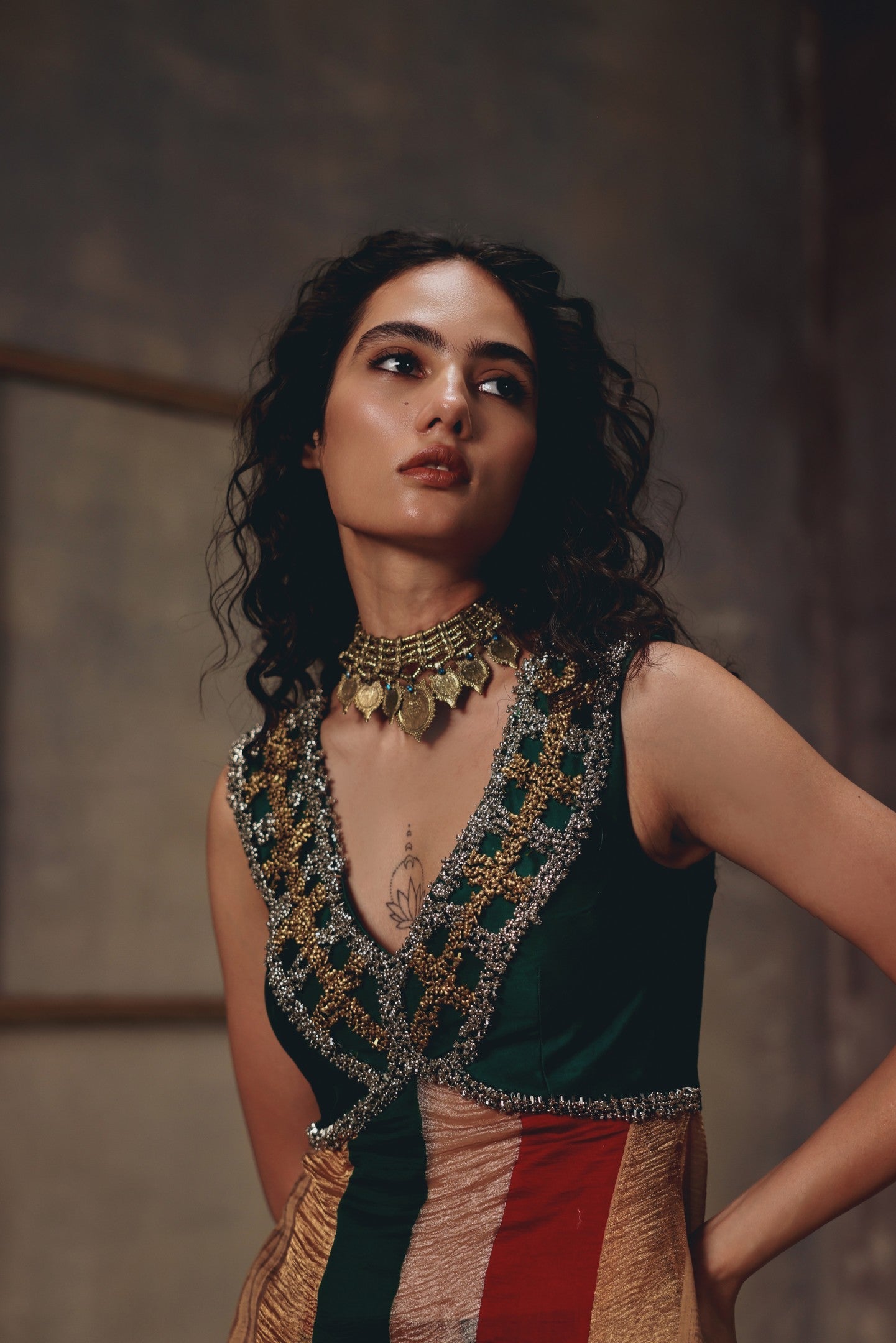 Zaria Antique Embellished Sharara Set