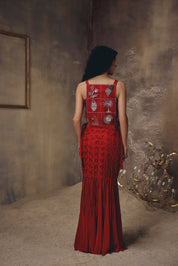 Royal Grid Embroidered Cape Set