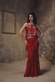 Royal Grid Embroidered Cape Set