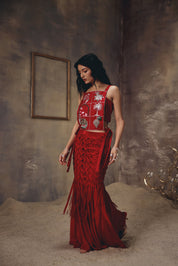 Royal Grid Embroidered Cape Set