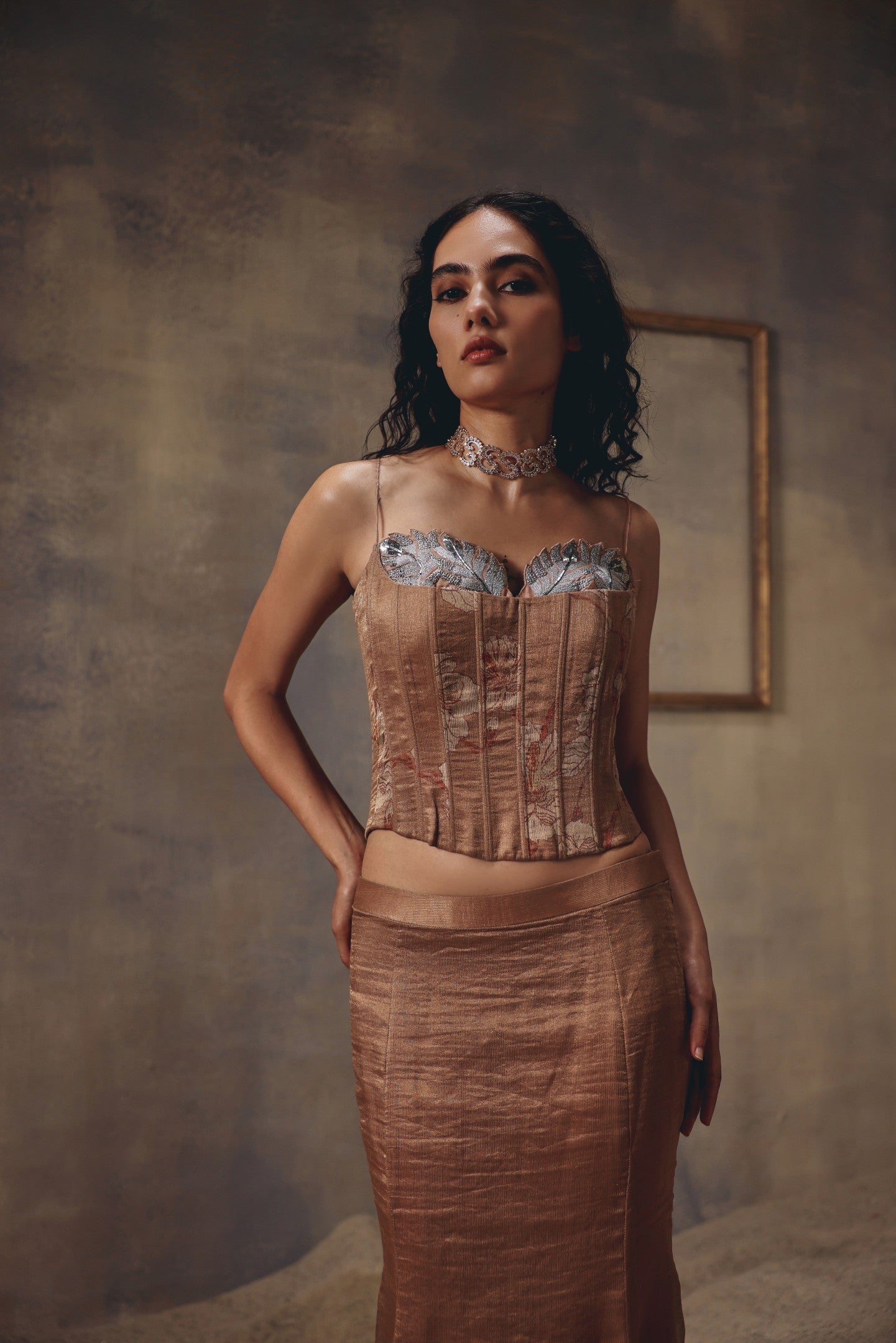 Sakshi Keswani in Mocha Empress Corset & Skirt