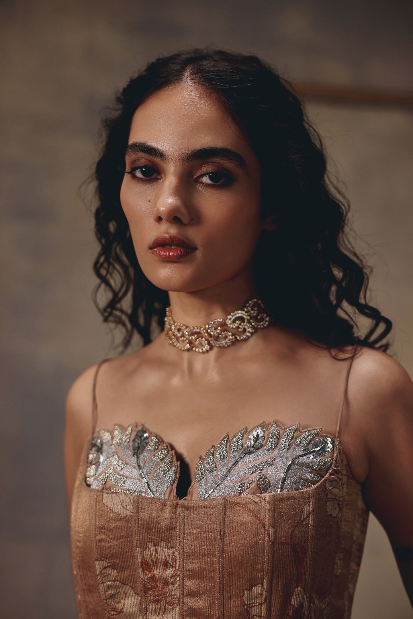 Sakshi Keswani in Mocha Empress Corset & Skirt