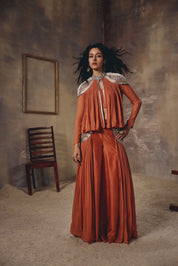 Ember Rust Metal Embroidered Cape Palazzo Set