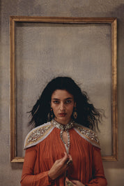 Ember Rust Metal Embroidered Cape Palazzo Set