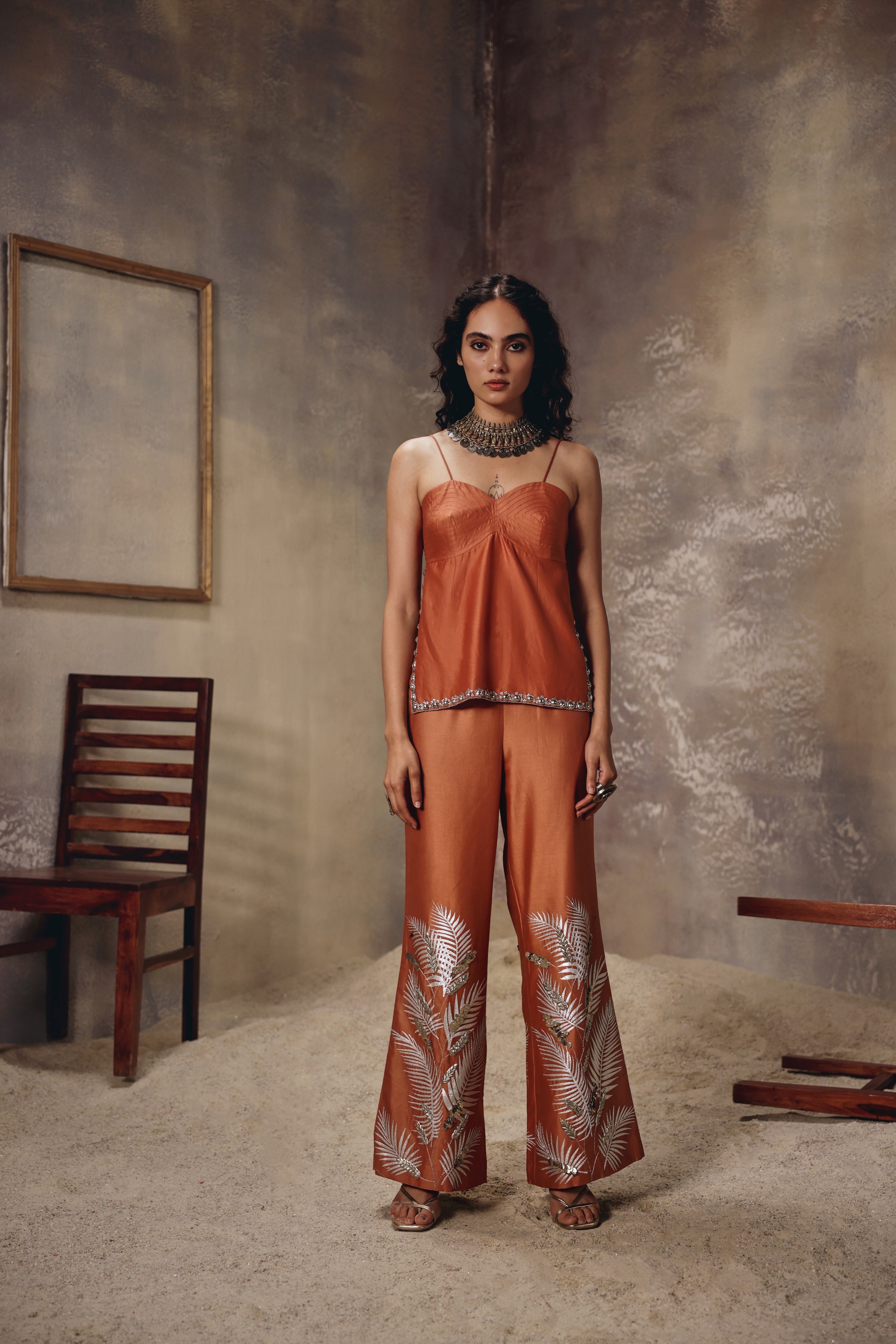 Terra Rust Metal Embroidered Co-ord Set