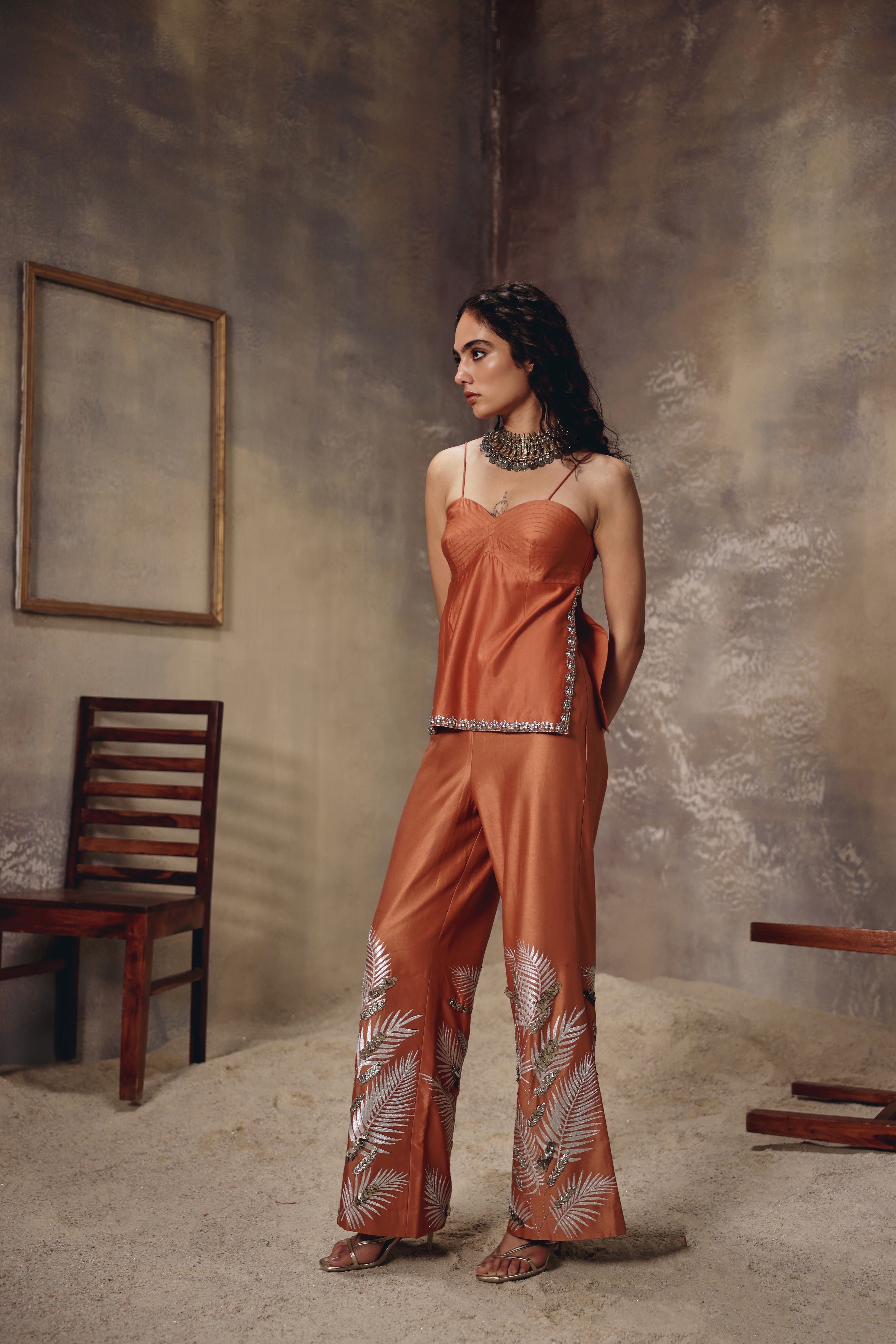 Terra Rust Metal Embroidered Co-ord Set