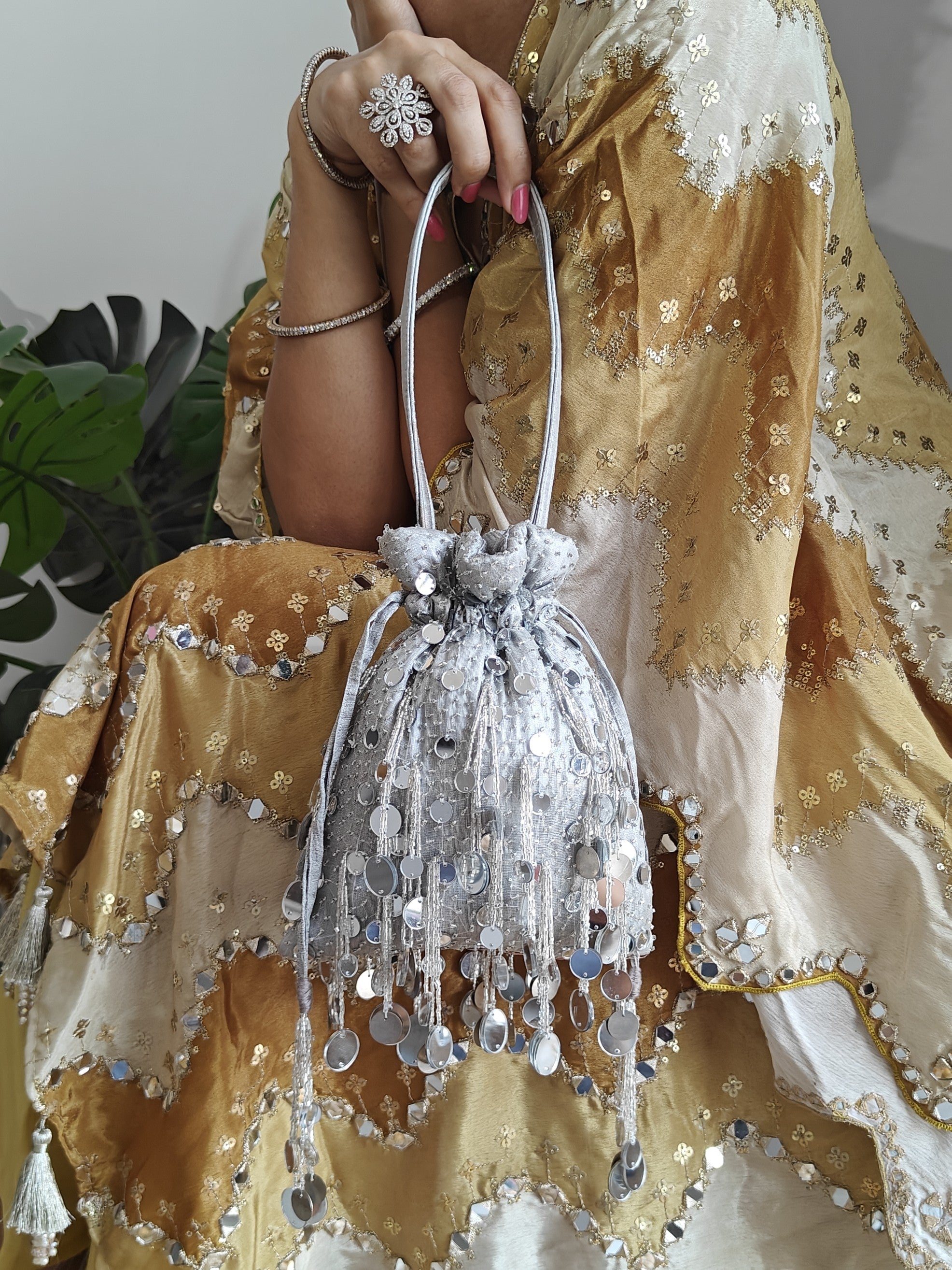 Silver Mirror Potli Bag