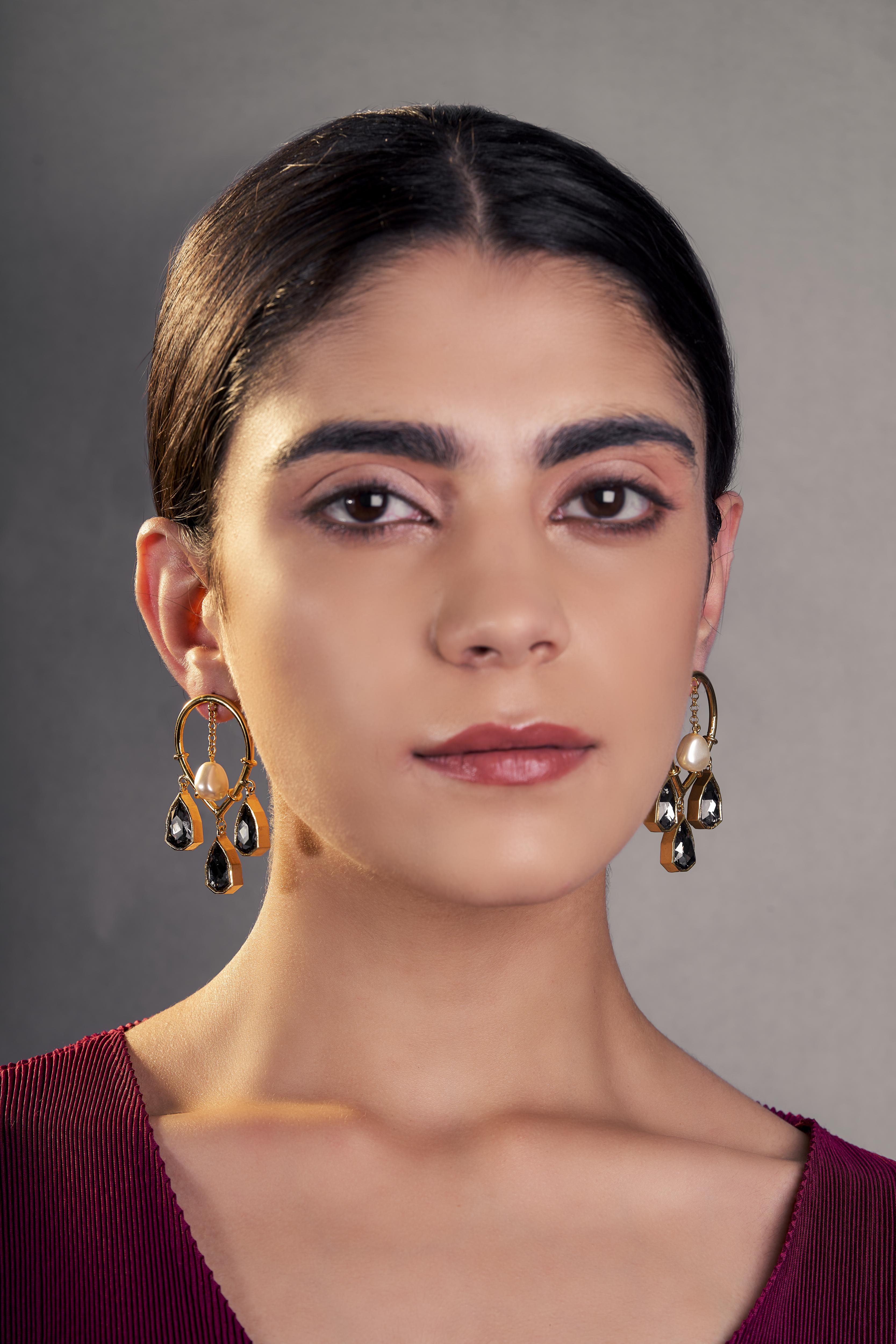 Joy Dangler Earrings Black Crystals
