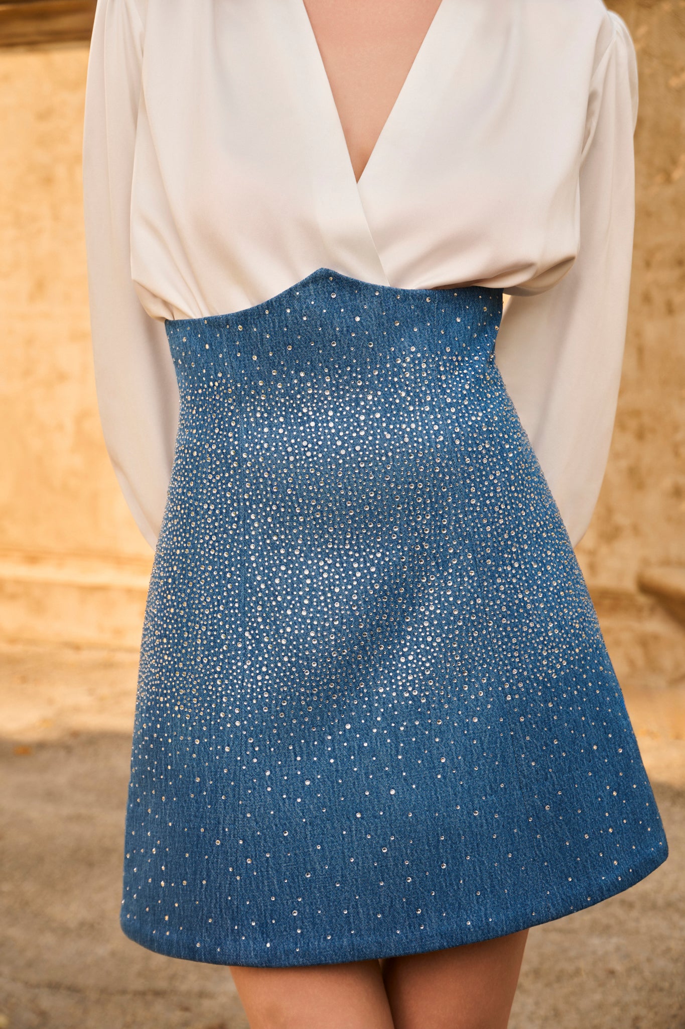 Siena Denim Embellished Dress With Top