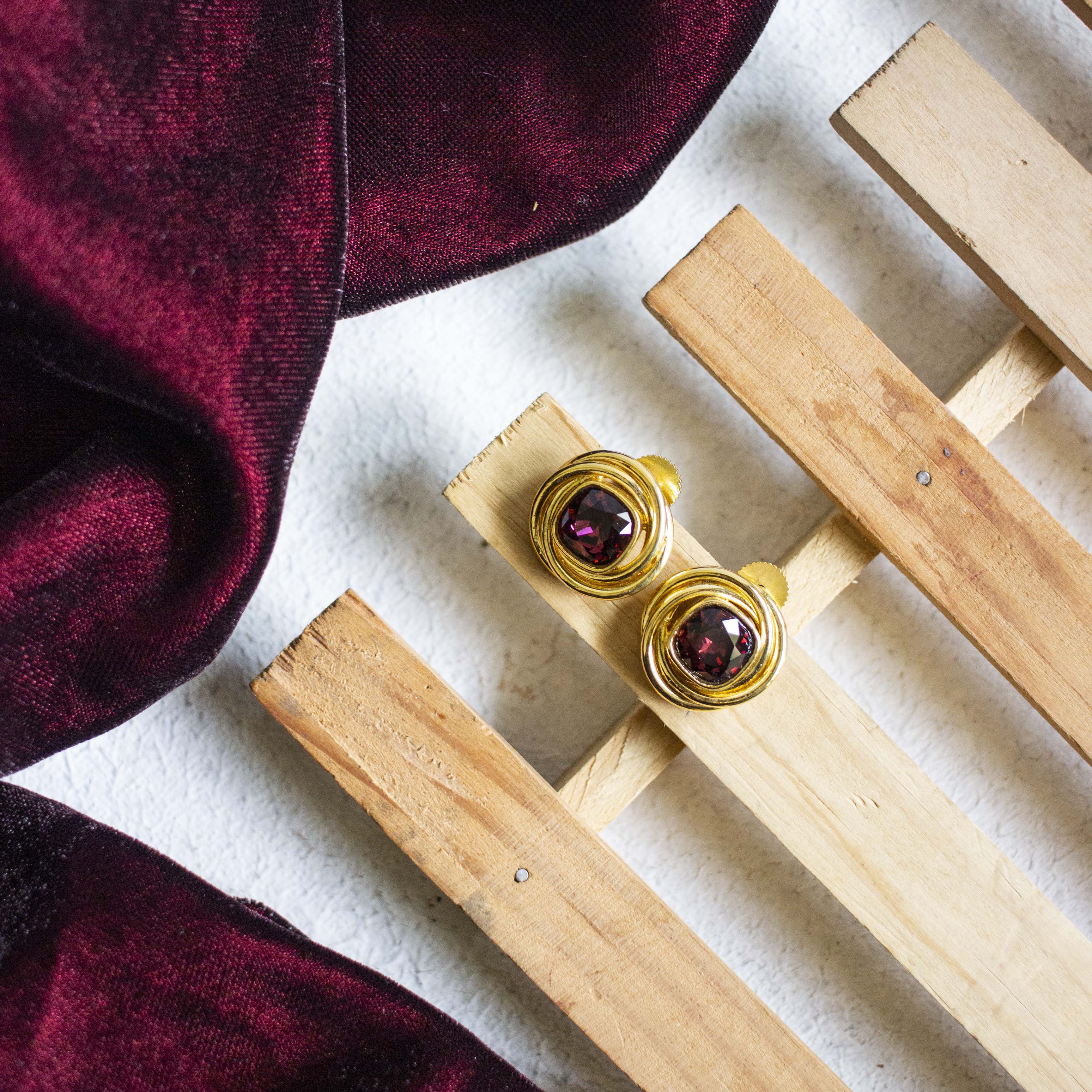 Knot Stud Earrings Burgandy