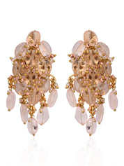 Peach Stone Oval Shape Earrings With Pink Crystal
