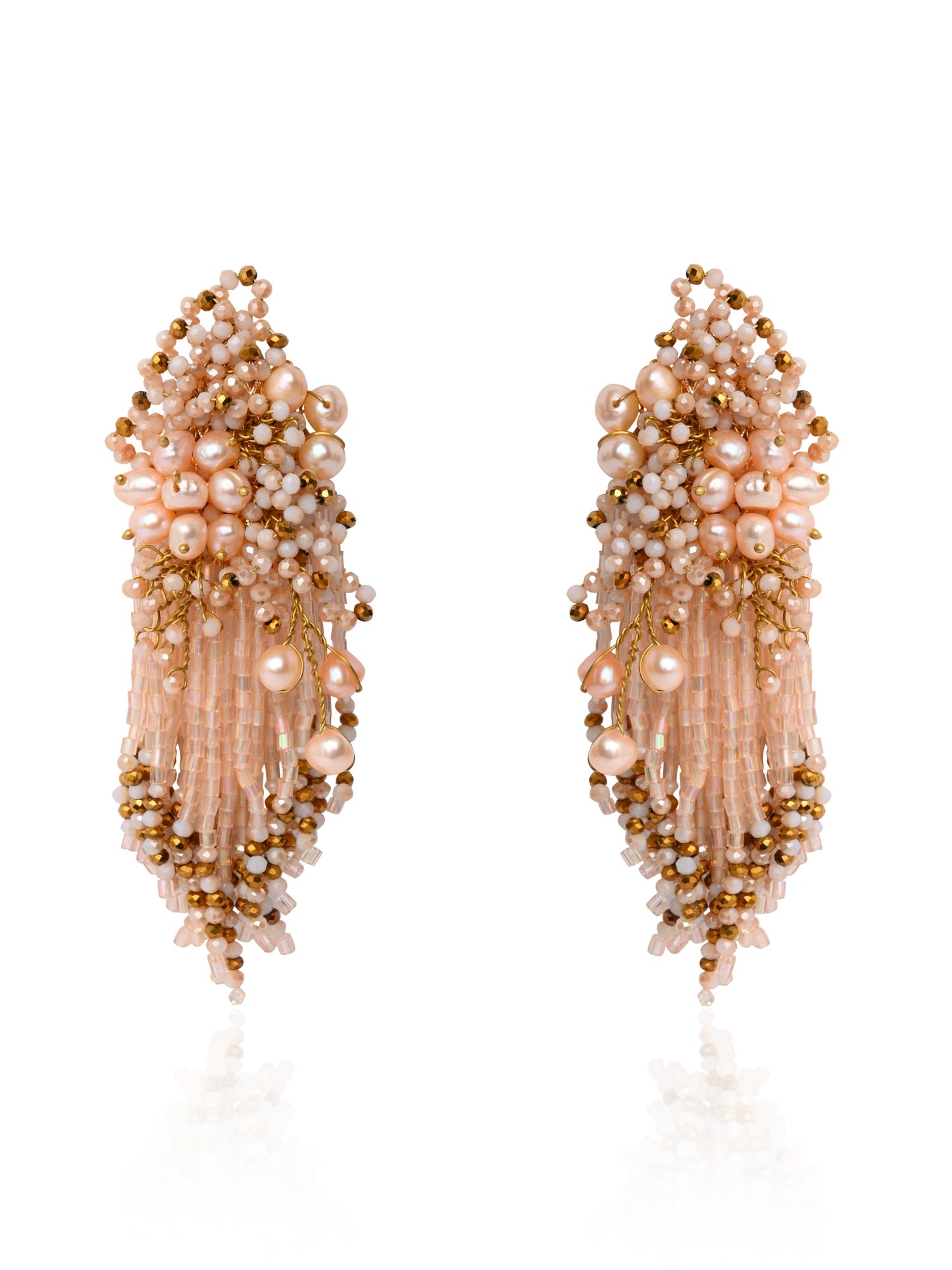 Fresh Water Pearl Floral Long Earrings