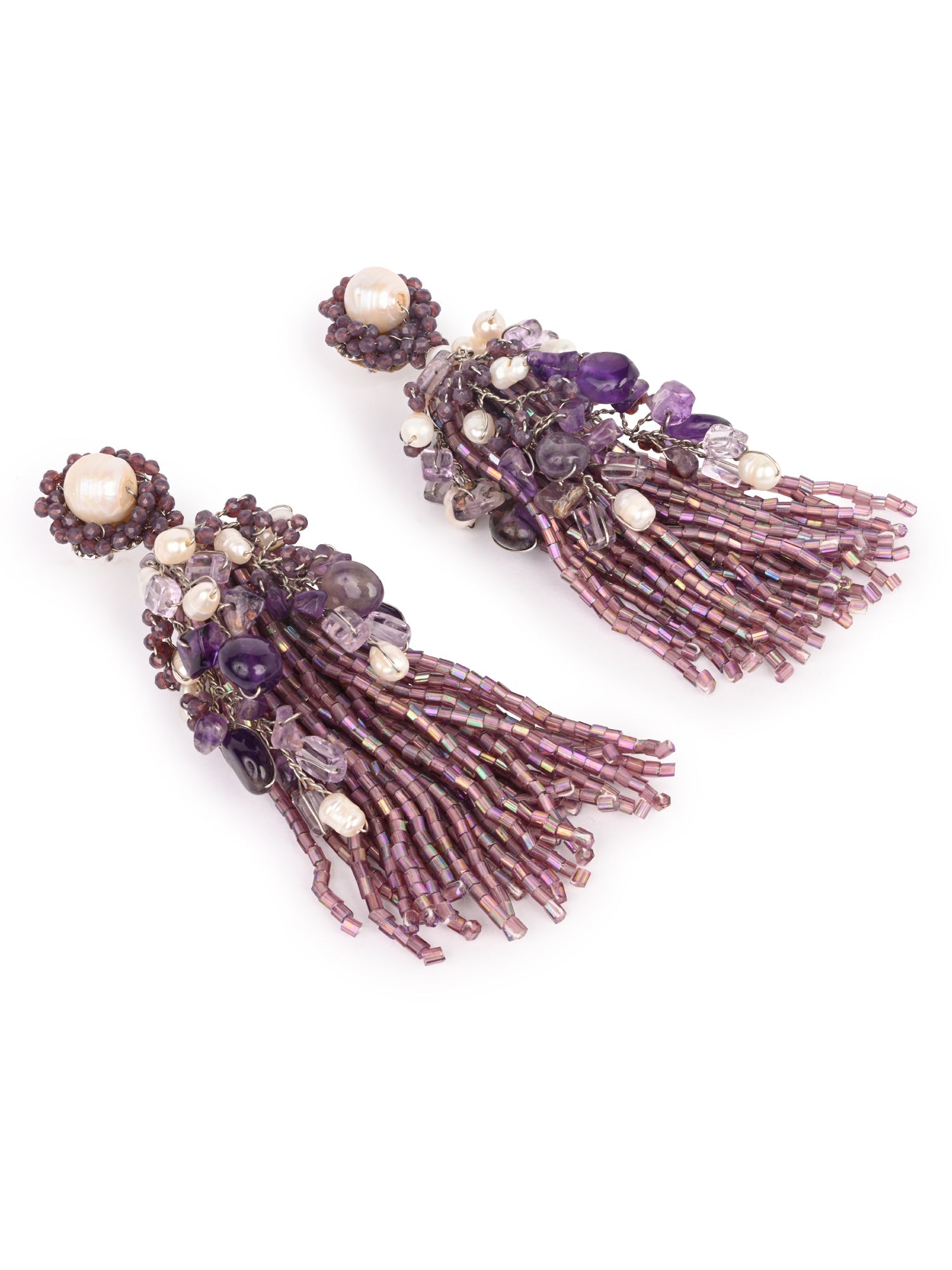 Luxury Wine And Pearl Long Earrings