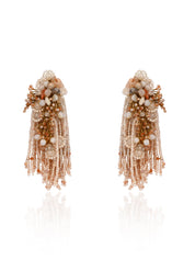 Beige Long Crystal Tassel Haldi Earrings