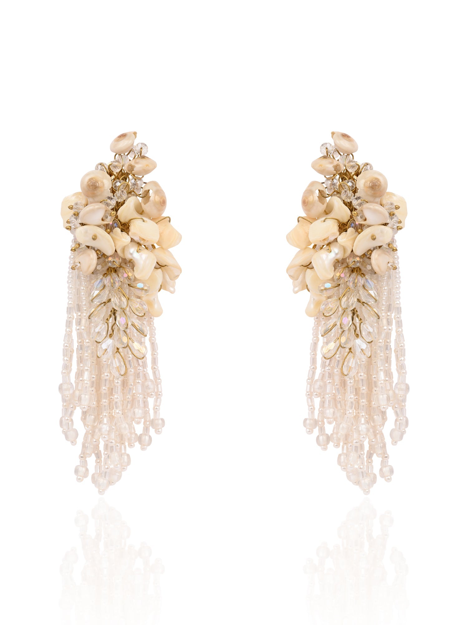 White Floral Long Earrings For Haldi