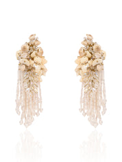 White Floral Long Earrings For Haldi