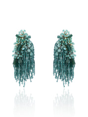 Gold Plated Emerald Green Long Tassel Earrings