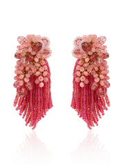 Cherry Red Long Earrings With C Rystal Hangings