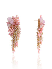 Baby Pink Shaded Gold Plated Chain Tassel Long Earrings