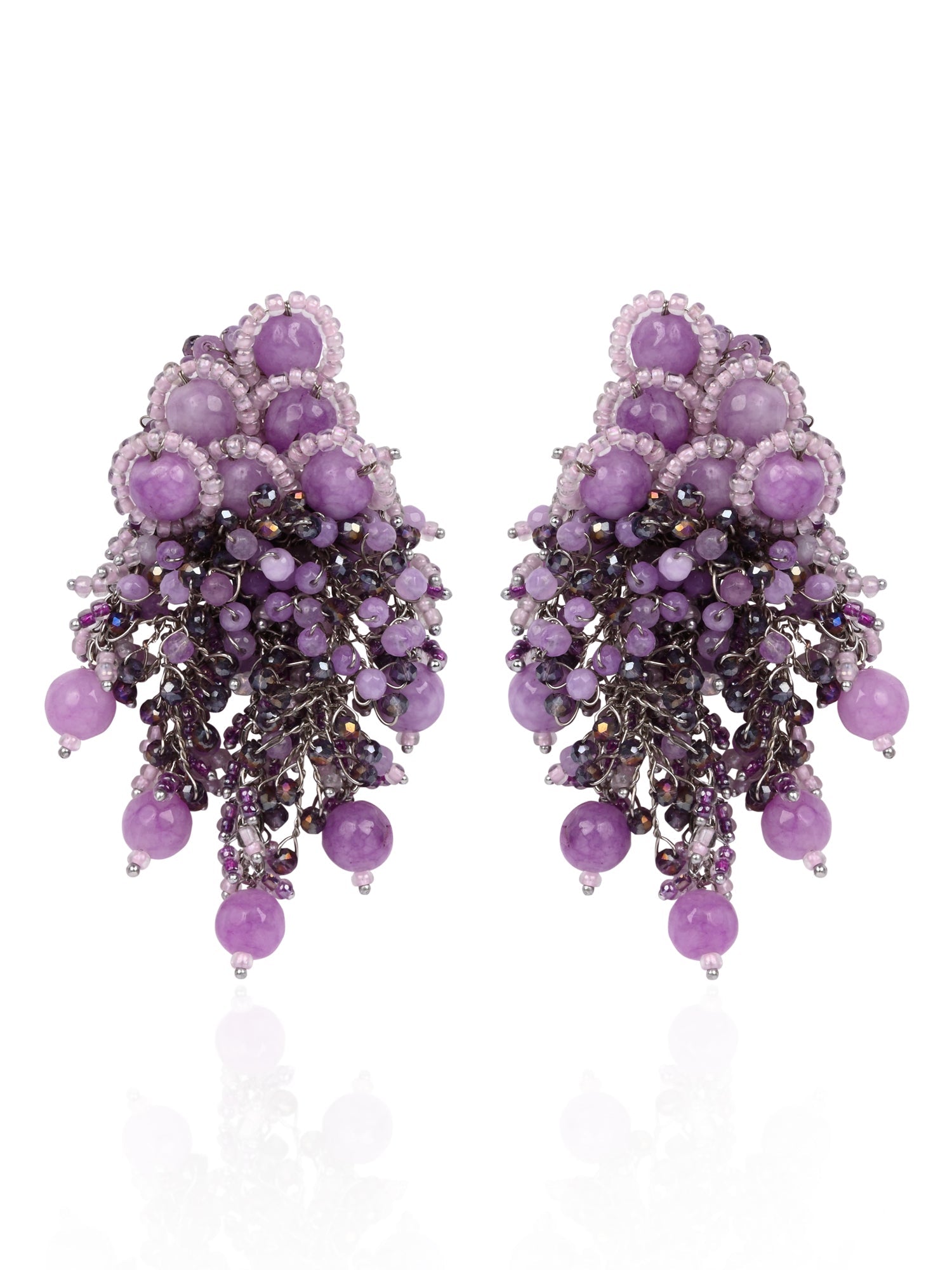 Designer Long Earrings With Purple Lilac Stones