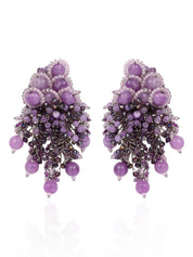 Designer Long Earrings With Purple Lilac Stones