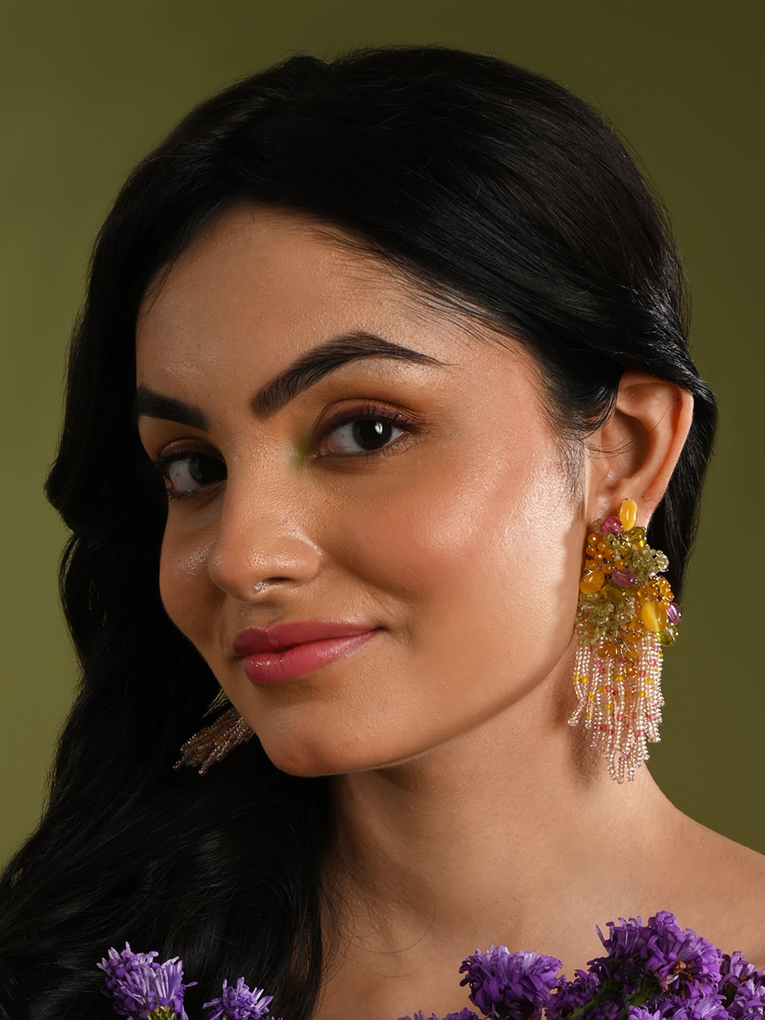 Mulicolour Stone Wedding Long Earrings