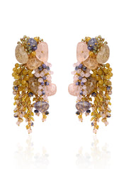 Colourful Precious Stone Gold Plated Long Chain Earrings