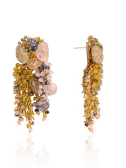 Colourful Precious Stone Gold Plated Long Chain Earrings